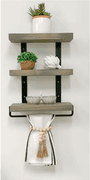 Bid x 180 NEW IN BOX DHD3211GR - 16" Industrial 3-Tier Floating Shelf Grey Stained Pine Wood