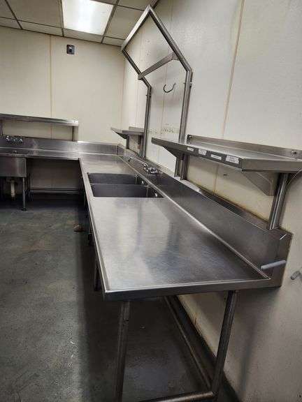 HUGE All-Stainless L-Shape Prep Line with Dual Compartment Sinks - NexBid
