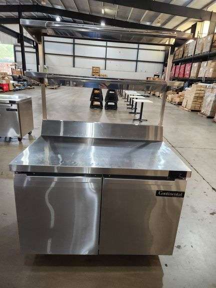 Continental SW48-N-BS 48" Two-Door Worktop Refrigerator w/ Double Overshelf & Backsplash