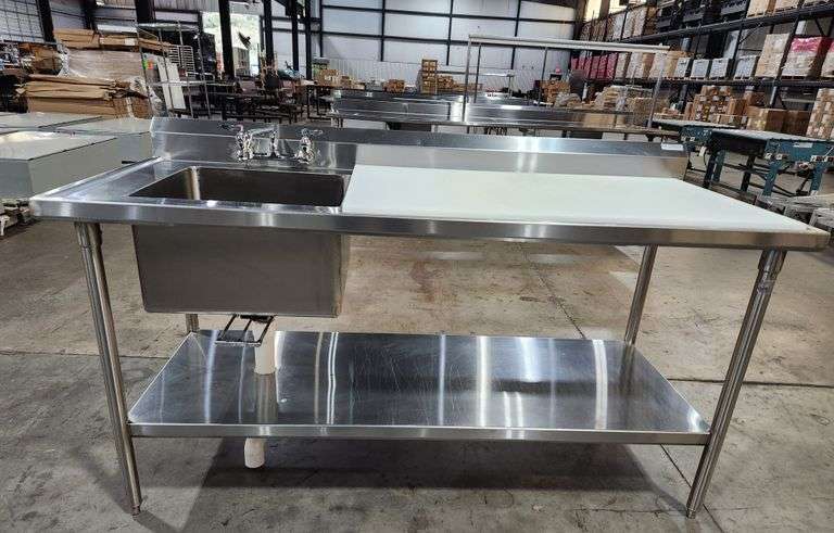 John Boos 72" x 30" x 36" Stainless Steel Prep Table with Sink & Cutting Board