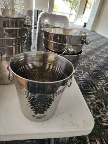 Bid x 4 Hammered Stainless Steel Wine Buckets