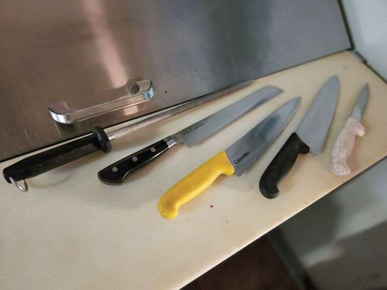 Lot of Kitchen Knives with Honing Steel