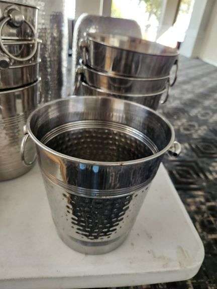 Bid x 4 Hammered Stainless Steel Wine Buckets
