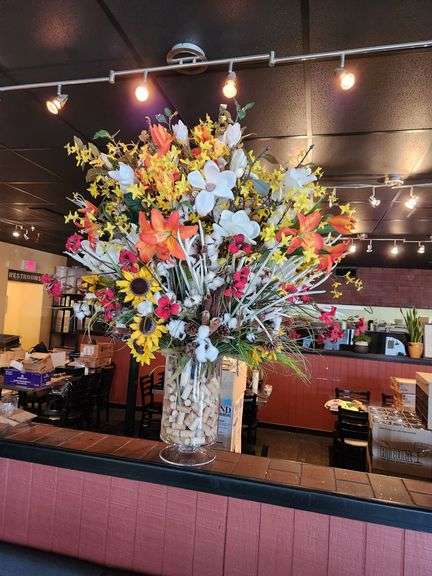 Large Faux Floral Arrangement in Glass Vase β 46β Tall