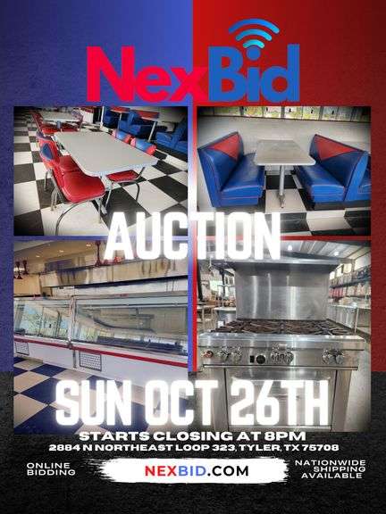 Flying Burger & Seafood Equipment & 1950s-Style Diner Seating Auction!