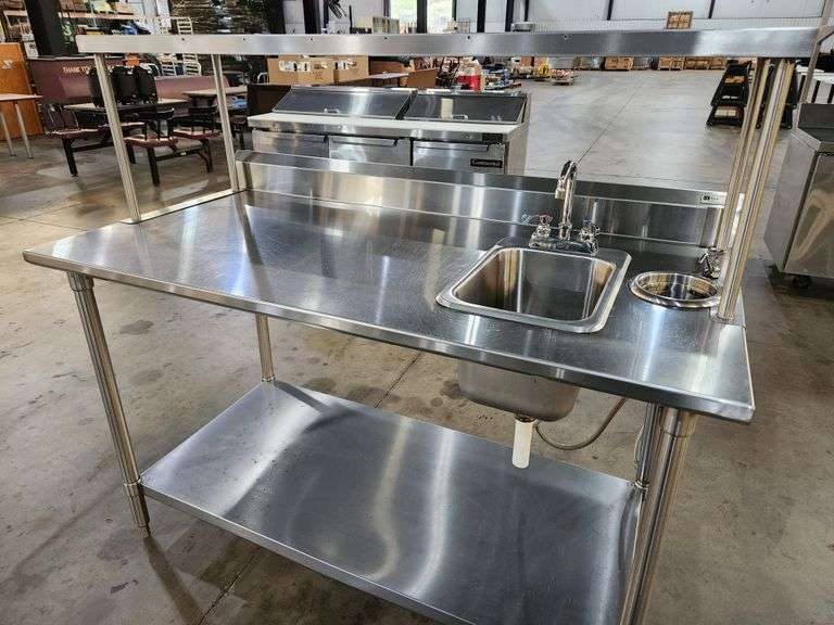 John Boos 60" x 30" x 37" All-Stainless Work Table w/ Sink & Overshelf