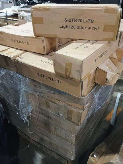 Bid x 79 NEW IN BOX S-2TR20L-TB - Rustic Industrial 20inch Light Wood 2-tier Floating Shelf with Towel Bar