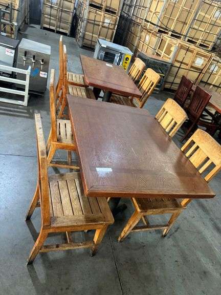 Bid x 2 Wood Tables w Chairs