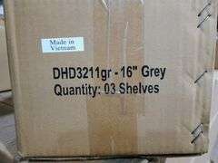 Bid x 180 NEW IN BOX DHD3211GR - 16" Industrial 3-Tier Floating Shelf Grey Stained Pine Wood