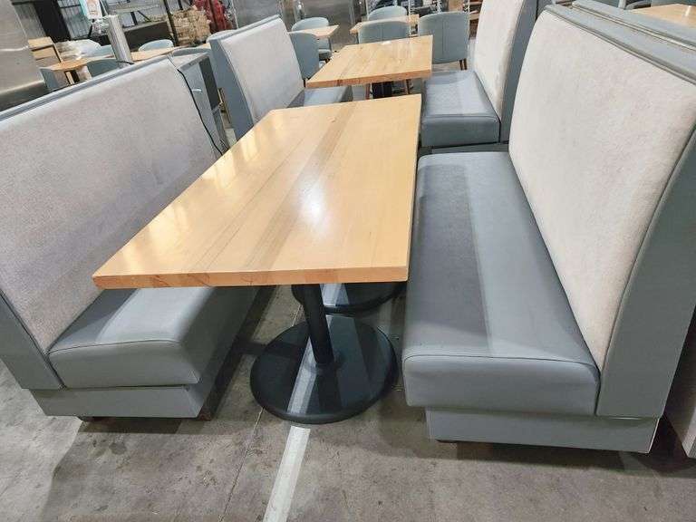 Booth Seating Set: (2) Single Booths + Solid Wood Table w/ Dual Round ...