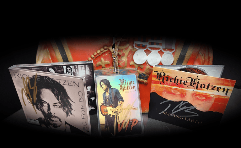 Richie Kotzen Autographed Collector Set – Signed “50 for 50” CD + “Salting Earth” + 2024 VIP Tour Laminate