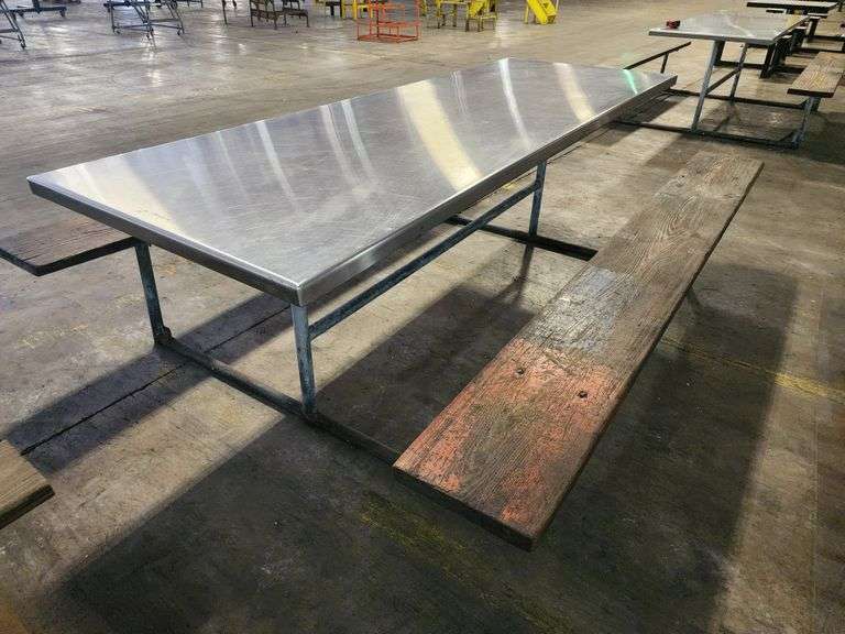 96" long Stainless Top Wood Seats Picnic Table