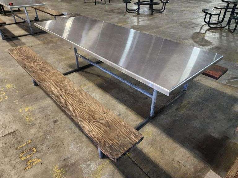 96" long Stainless Top Wood Seats Picnic Table