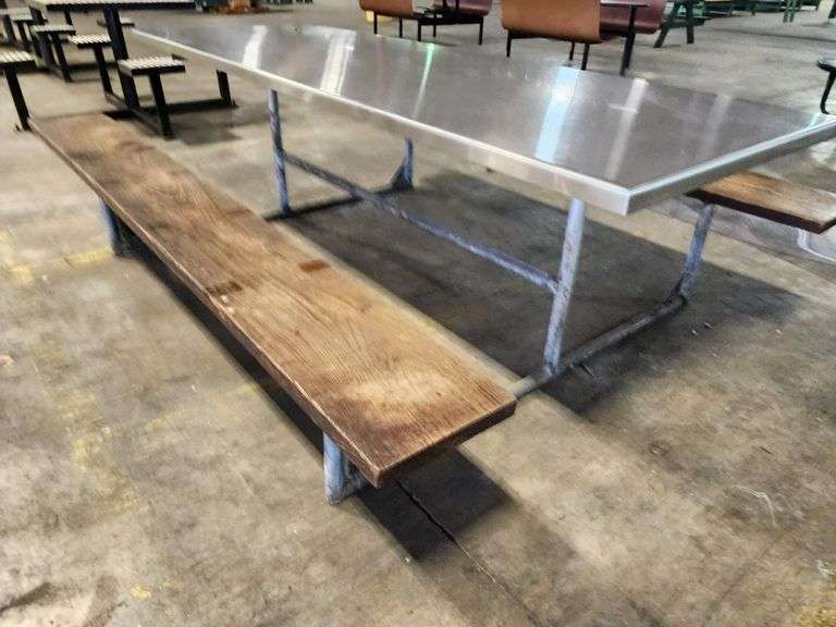 96" long Stainless Top Wood Seats Picnic Table