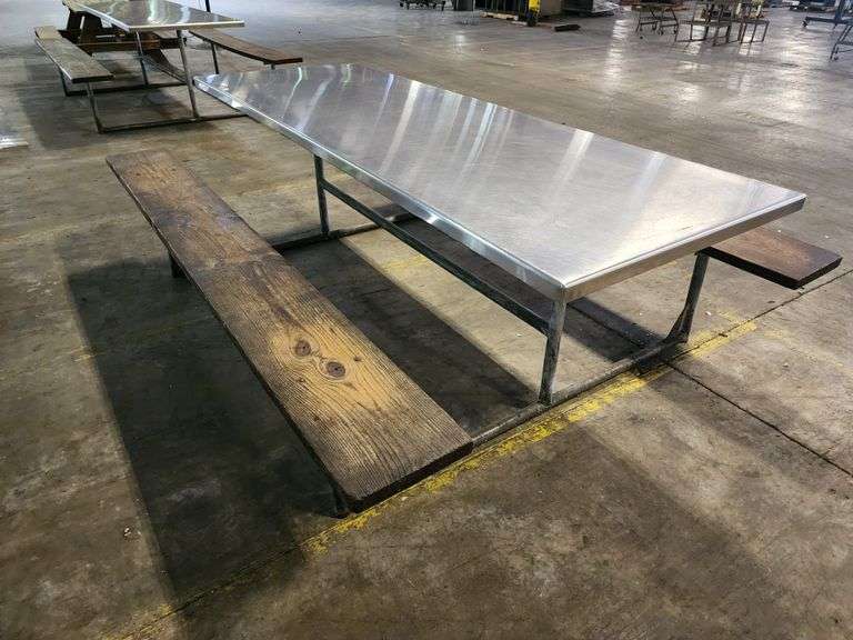 96" long Stainless Top Wood Seats Picnic Table