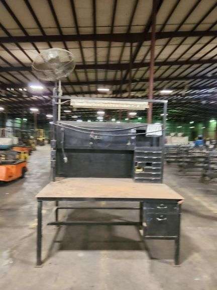 Heavy-Duty Steel Work Table  Overhead Light & Fan – 74" x 45" x 108" Tall