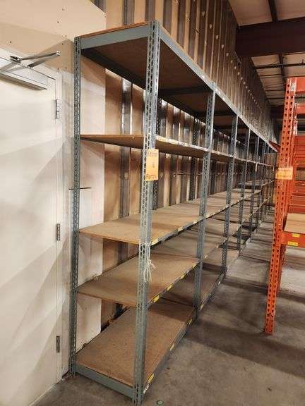 Metal Frame Shelving Strip – 9 Bay Run – 48"W x 24"D x 96"H – Buyer Responsible for Removal