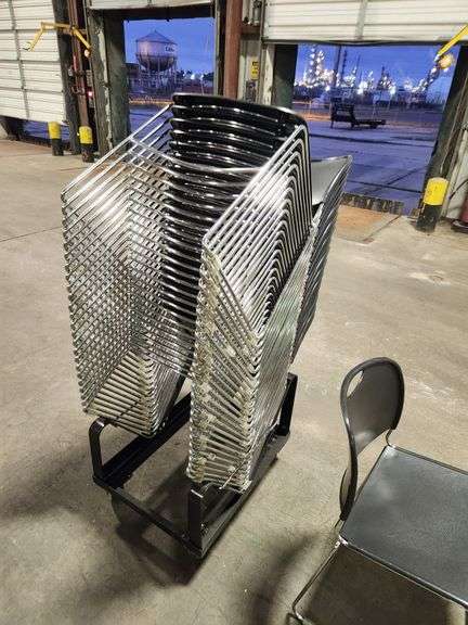Bid x 25 – Black Stackable Office / Conference Chairs with Rolling Rack