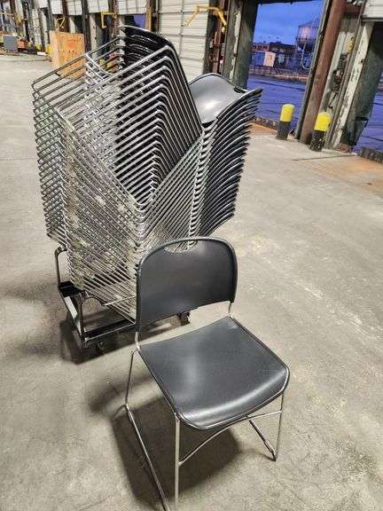 Bid x 25 – Black Stackable Office / Conference Chairs with Rolling Rack