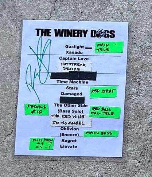 Richie Kotzen Signed Guitar Tech Setlist – Winery Dogs Final Tour (Stage-Used)