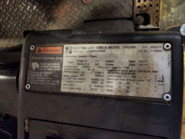 HYSTER 4,100 lb Electric Forklift – Model E50XM – 48 Volt – NO BATTERY – 240" Lift Height