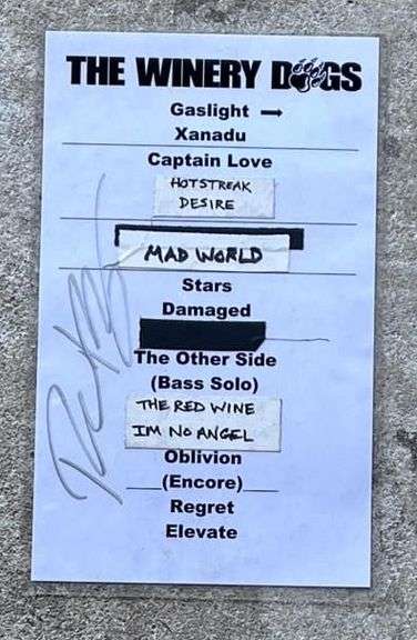 Richie Kotzen's Personal Stage Setlist – Winery Dogs Final Tour (Signed)