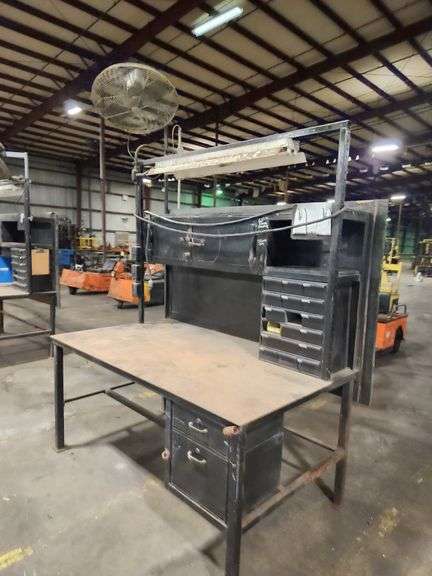 Heavy-Duty Steel Work Table  Overhead Light & Fan – 74" x 45" x 108" Tall