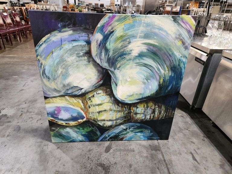 48" x 48" Framed Canvas Artwork β Signed Coastal Abstract