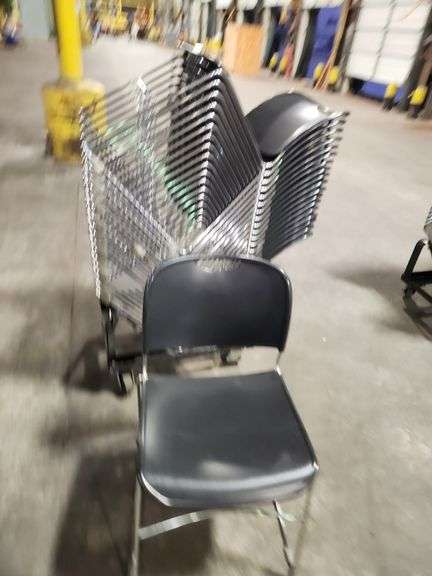 Bid x 19 – Black Stackable Office / Conference Chairs with Rolling Rack
