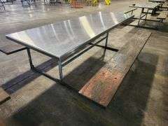 96" long Stainless Top Wood Seats Picnic Table