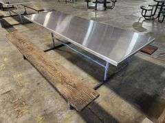 96" long Stainless Top Wood Seats Picnic Table