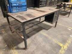 Heavy-Duty Steel Work Table w/ Vice, Overhead Light & Fan – 74" x 45" x 108" Tall