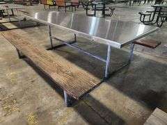 96" long Stainless Top Wood Seats Picnic Table