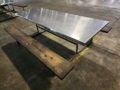 96" long Stainless Top Wood Seats Picnic Table