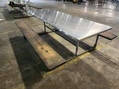 96" long Stainless Top Wood Seats Picnic Table