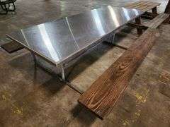 96" long Stainless Top Wood Seats Picnic Table