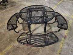 Heavy-Duty Outdoor Picnic Table with Umbrella Hole, 46" Round Top