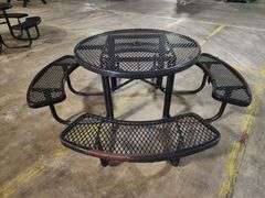 Heavy-Duty Outdoor Picnic Table with Umbrella Hole, 46" Round Top