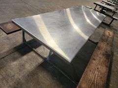 96" long Stainless Top Wood Seats Picnic Table