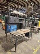 Heavy-Duty Steel Work Table w/ Vice, Overhead Light & Fan – 74" x 45" x 108" Tall