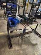 Vacuum Head Cell Development Workstation – Hydraulic Foot-Pedal Vise + Shop Table w/ Fixtures & Bins