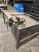 Heavy-Duty Steel Work Table w/ Vice, Overhead Light & Fan – 74" x 45" x 108" Tall