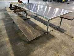 96" long Stainless Top Wood Seats Picnic Table