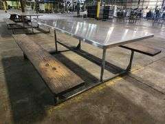96" long Stainless Top Wood Seats Picnic Table