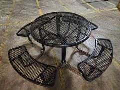 Heavy-Duty Outdoor Picnic Table with Umbrella Hole, 46" Round Top