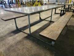 96" long Stainless Top Wood Seats Picnic Table
