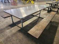 96" long Stainless Top Wood Seats Picnic Table