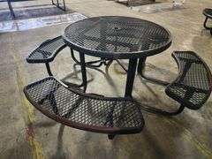 Heavy-Duty Outdoor Picnic Table with Umbrella Hole, 46" Round Top