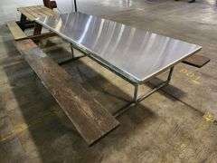 96" long Stainless Top Wood Seats Picnic Table