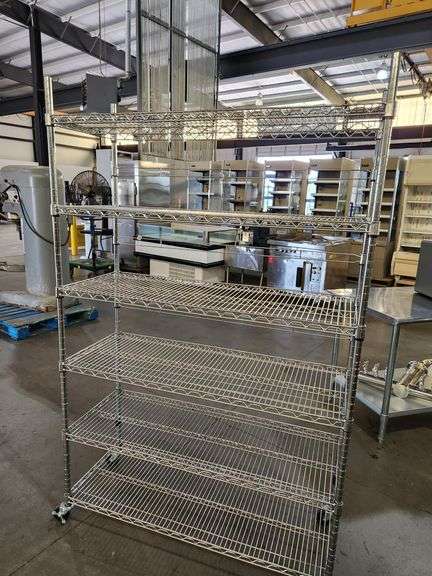 Rolling Wire Rack β 48β x 18β x 76β Tall β 6 Shelves on Casters